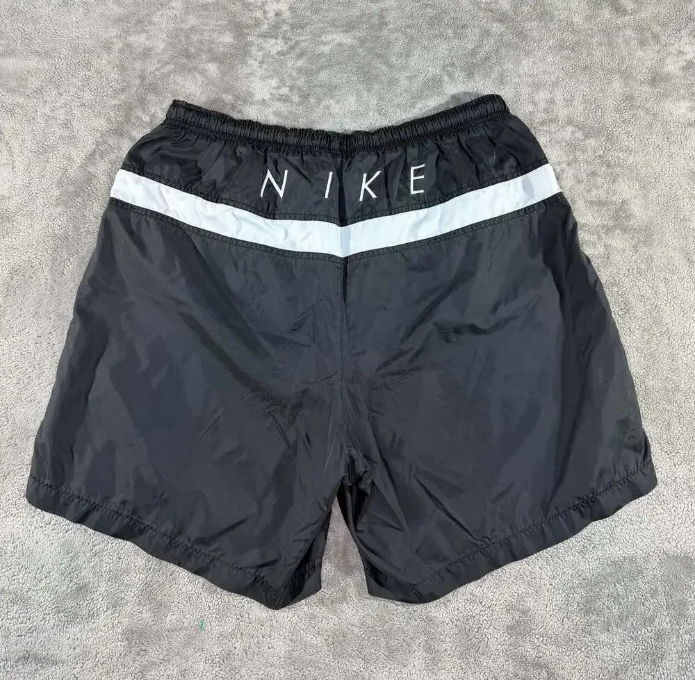 Vintage Nike Black Nylon Shorts Swim Trunks XL Mesh Lined White Stripe Spell Out